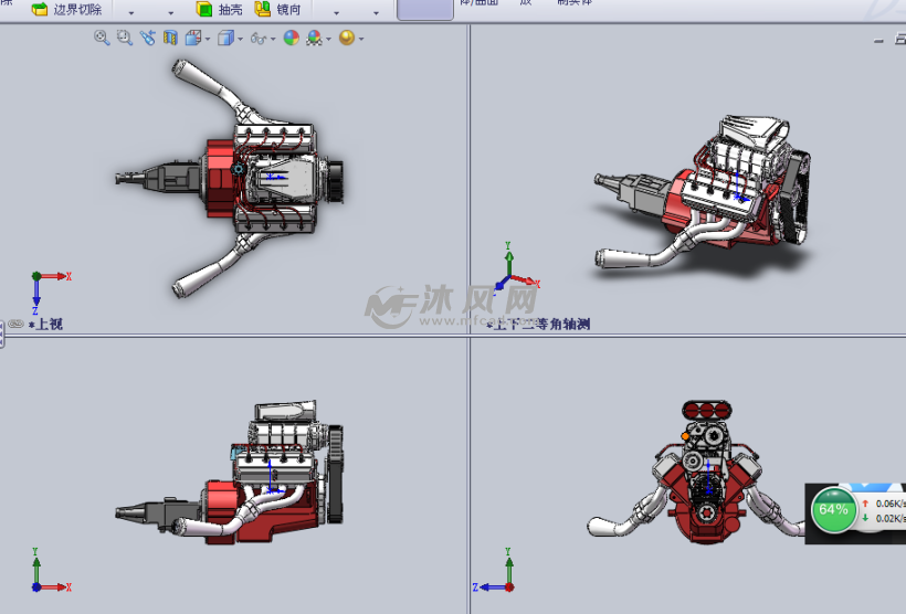 涡轮增压发动机3d设计模型三视图