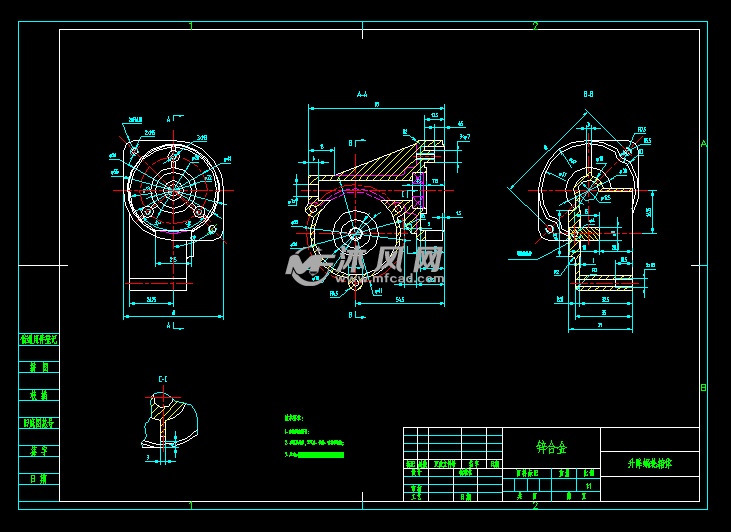 25的升降蜗轮箱体(锌合金)零件图