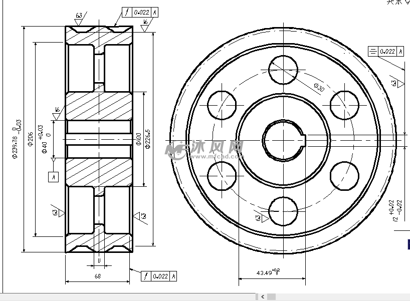 斜齿圆柱齿轮工程图 - 齿轮图纸 - 沐风网