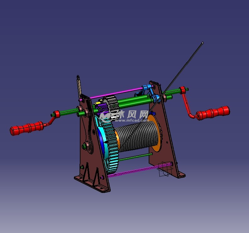 带止动手动牵引机棘轮滚筒牵引绳减速机构止动臂手摇臂图纸描述这个带
