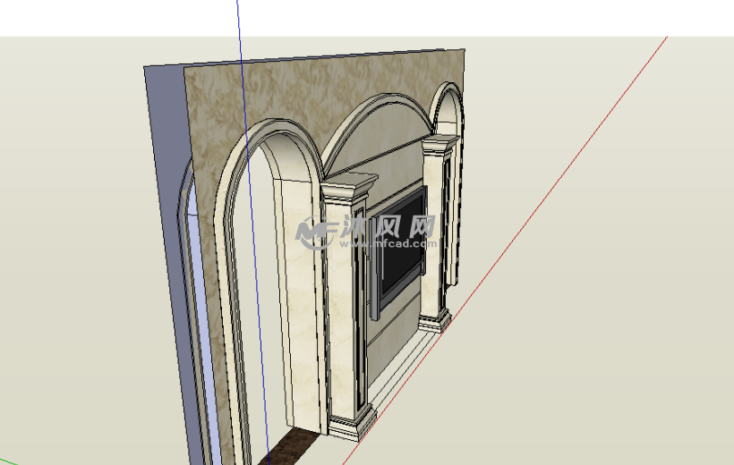 欧式电视背景墙的侧面视图