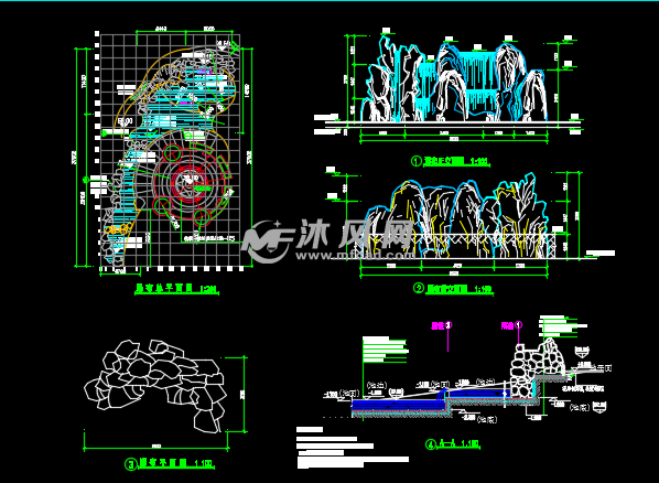 多套假山跌水及噴水池景觀建築設計圖