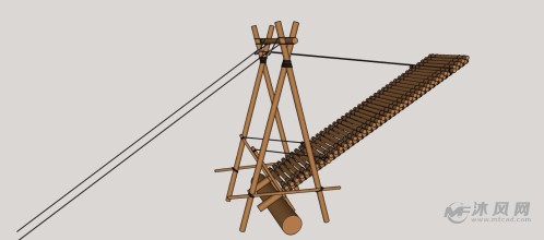 古代护城河升降式木制吊桥景观建筑模型