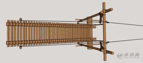 古代护城河升降式木制吊桥景观建筑模型