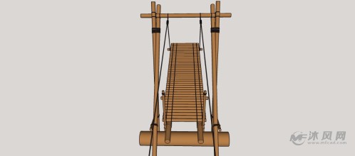 古代护城河升降式木制吊桥景观建筑模型