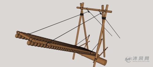 古代护城河升降式木制吊桥景观建筑模型