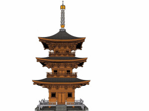 古建三层四方塔宝塔景观建筑模型