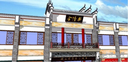 武汉某中式酒楼外立面构造su模型-中外古建筑模型图纸-沐风网