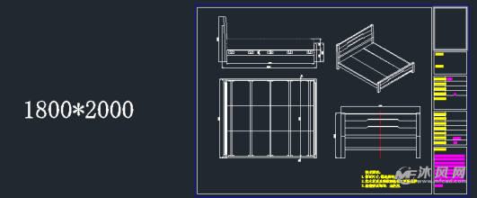 一款实木床的三视图