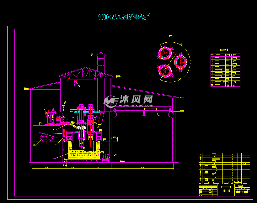 9000kva工业硅矿热炉总图 - 换热压力容器图纸 - 沐风网