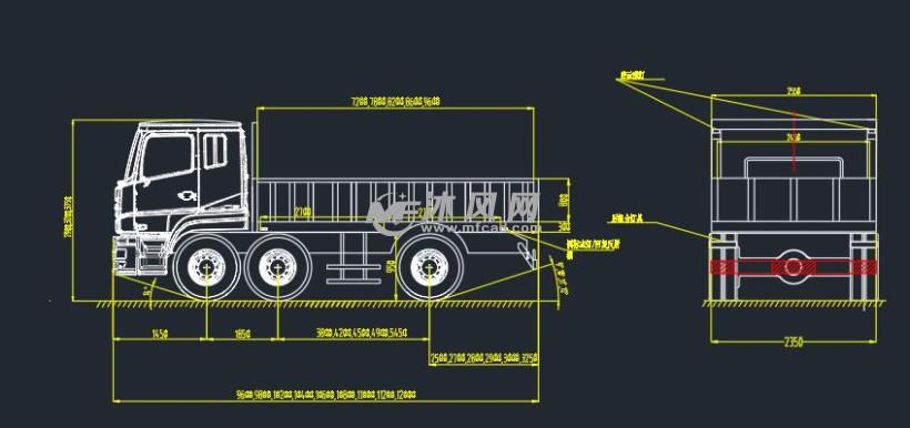 多种卡车的车辆外部尺寸及灯具简图