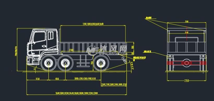多种卡车的车辆外部尺寸及灯具简图 专用车图纸 沐风网