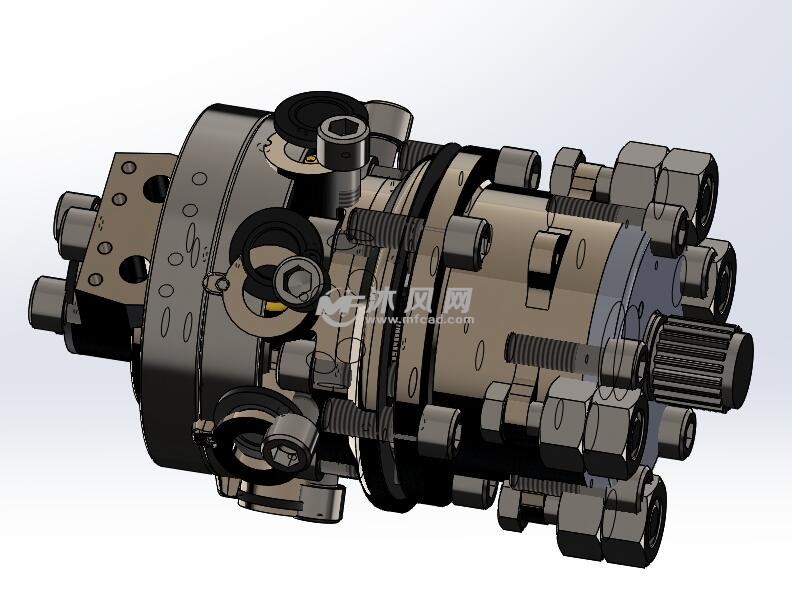 一种四缸星型液压马达三维图图纸下载_电机图纸 - 沐风网