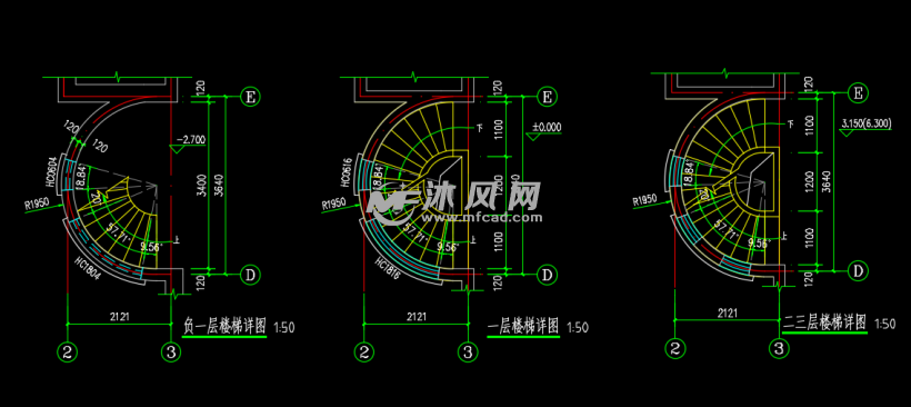 中式旋轉樓梯建築及結構圖