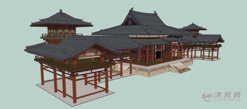 日本古建筑平等院凤凰堂寺庙三维模型-中外古建筑模型图纸-沐风网