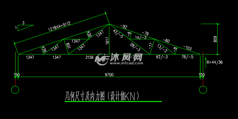 10米跨轻型屋面三角形钢屋架