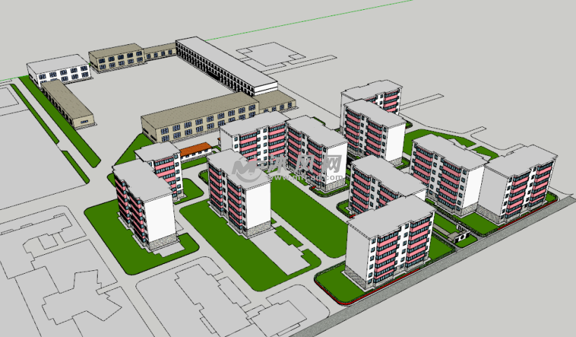 现代景观居住小区建筑楼模型 - 建筑模型图纸 - 沐风网