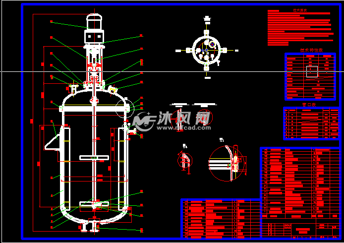 dn1200反應釜裝配圖 - 反應壓力容器圖紙 - 沐風網