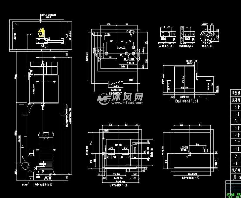 500kg电梯布置总图机房平面布置图装修后楼面图井道和底坑平面布置图
