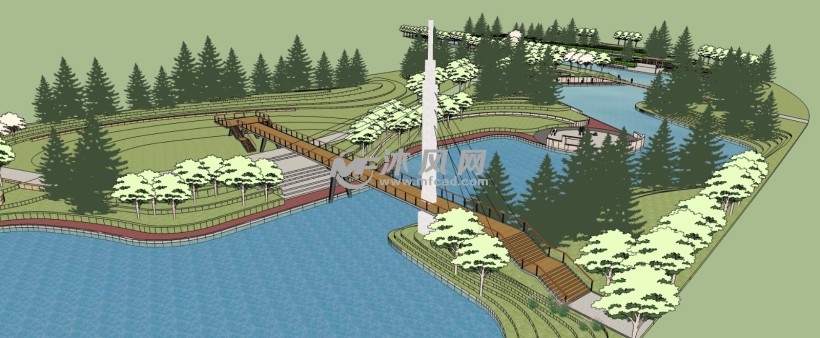 九曲河公园斜拉桥景观设计三维模型