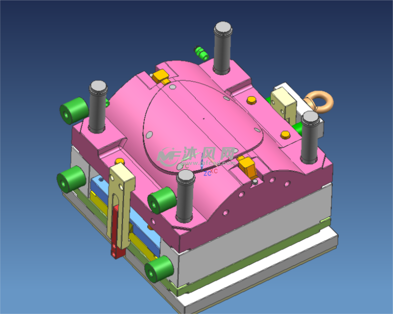 無油缸扣機式倒灌模塑膠模具3d結構