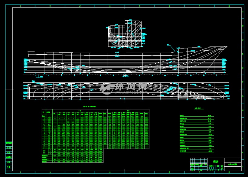 35米250吨游艇型线图 海洋船舶图纸 沐风网
