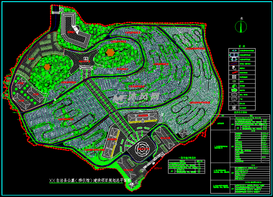 公墓规划设计公墓(殡仪馆)建设项目规划总平面图cad图纸