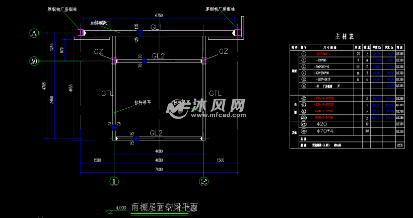 钢结构雨棚结构施工图纸