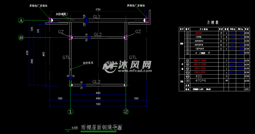 鋼結構雨棚結構施工圖紙