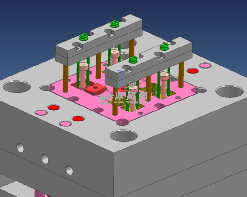 洗发水瓶盖前模顶出和公模二次顶出3d模具结构