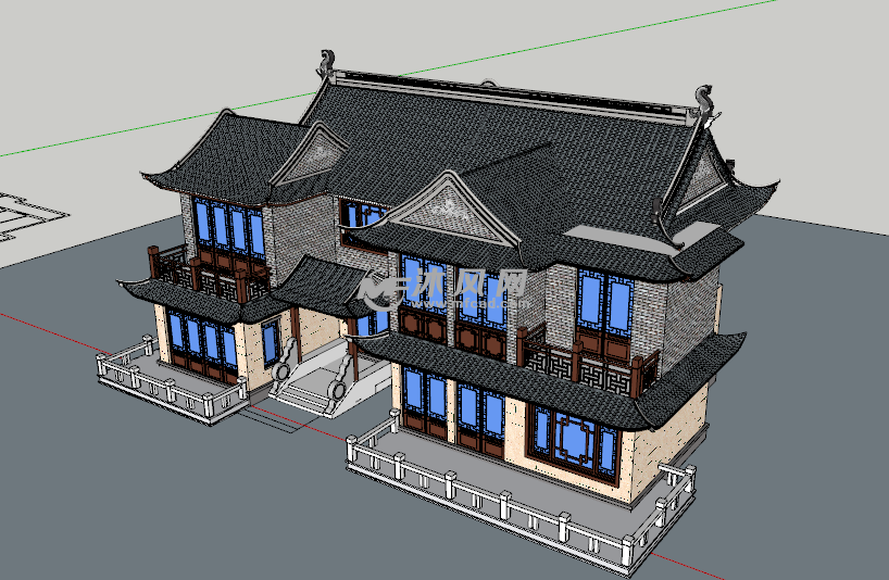 現代中式復古農村建築別墅三維模型