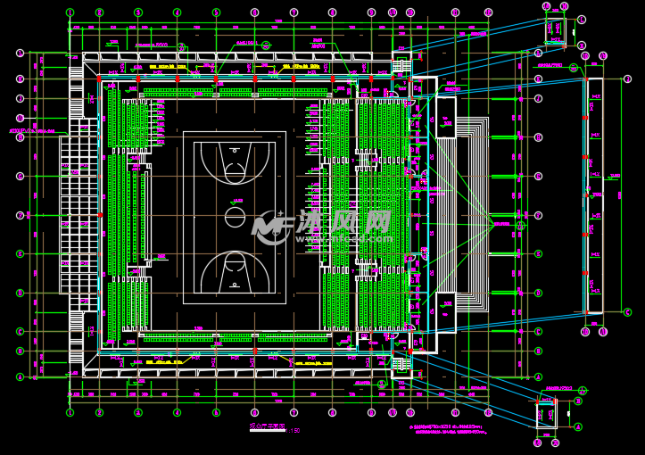 某地2100座体育馆建筑施工图(篮球) - 体育建筑图纸 - 沐风网
