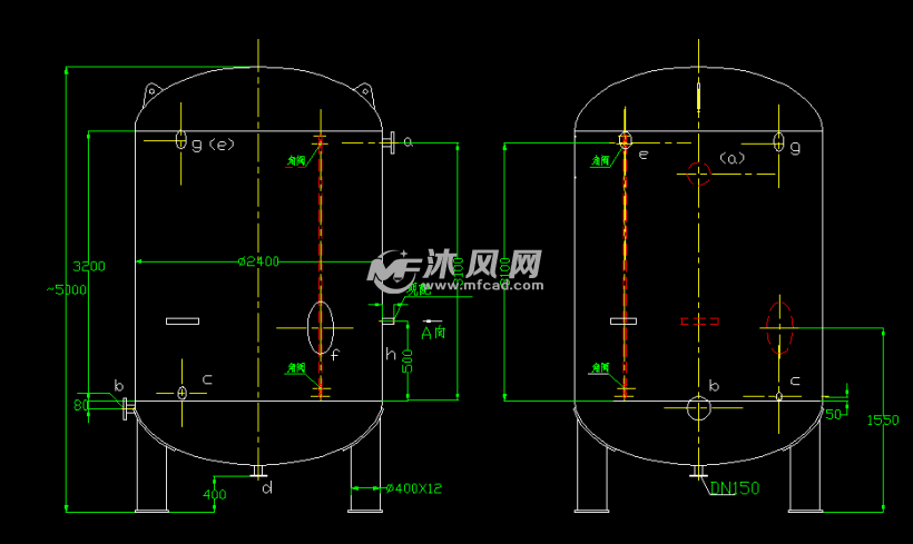 10t和20t純淨水系統用純水水箱結構圖紙 - 其他壓力容器配件圖紙