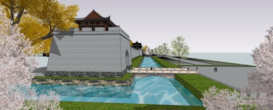 古代护城河城门-中外古建筑模型图纸-沐风网