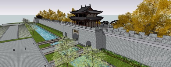 古代护城河城门-中外古建筑模型图纸-沐风网