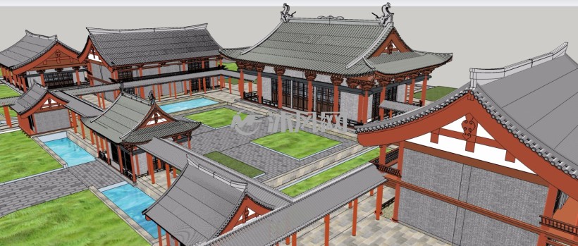 道教文化宏光寺宫殿庙宇古建筑三维模型 - 中外古建筑模型图纸 - 沐风