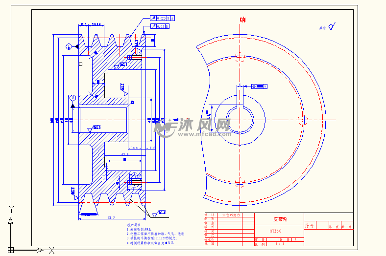 数控机床v型皮带轮零件图