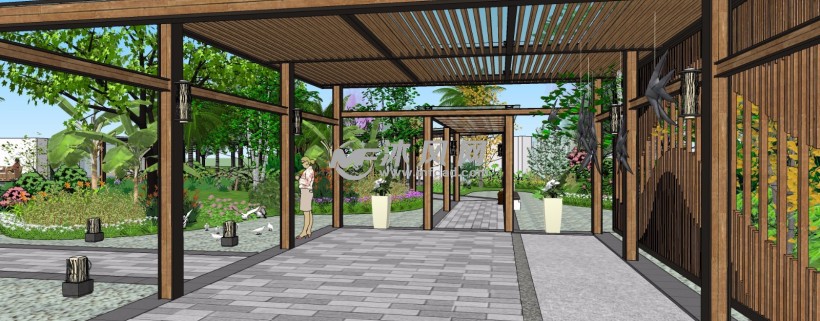 小区公园现代廊架花园景观设计三维模型