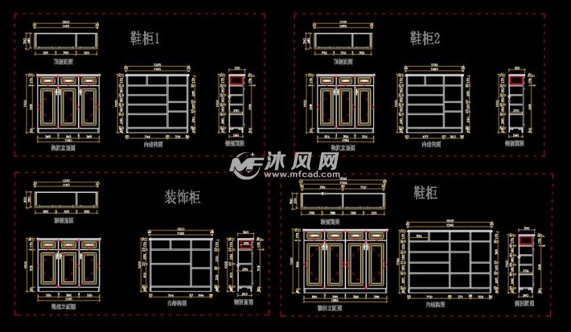 多种规格定制鞋柜CAD图库