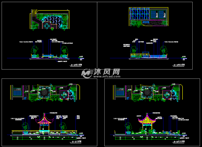 43米12米的别墅屋顶花园庭院景观设计cad施工图纸