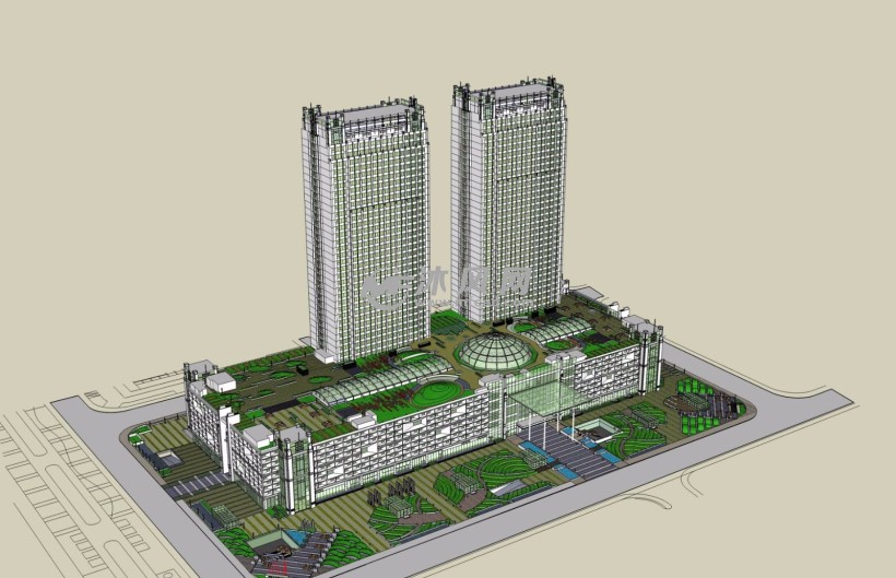 市區商務辦公大樓建築三維模型 - 建築模型圖紙 - 沐風網