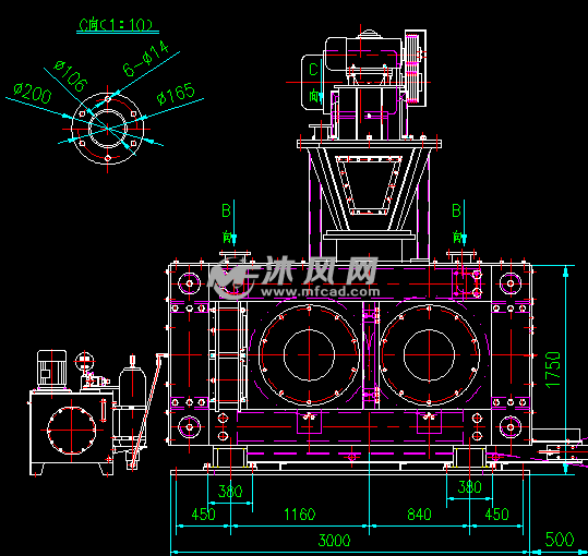 φ1000x500高压压球机 - 通用设备图纸 - 沐风网