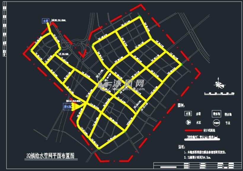 某镇给水管网平面布置图