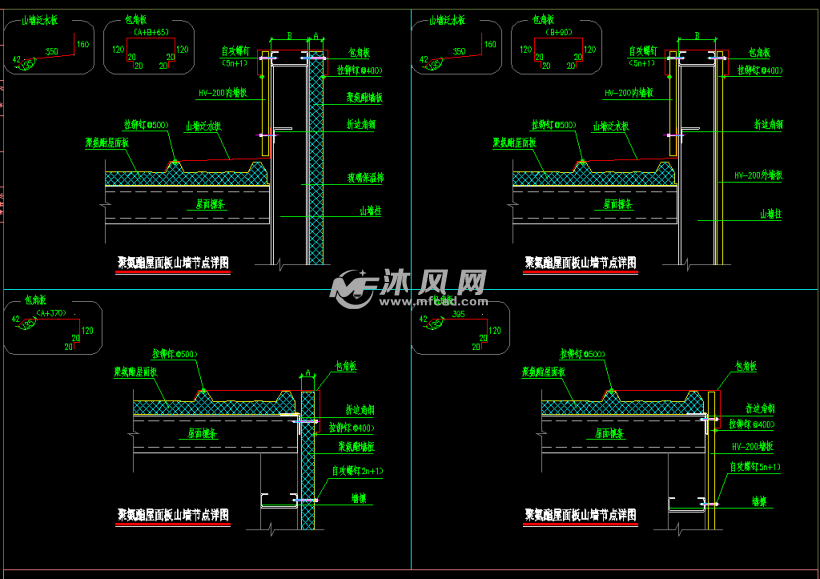 各种彩钢板及复合板材质的钢结构屋面包边包角节点图纸