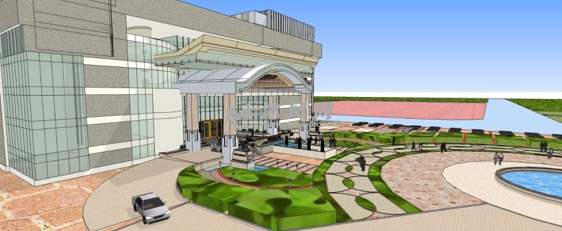 现代风格牧野湖国际大酒店门厅广场设计三维模型