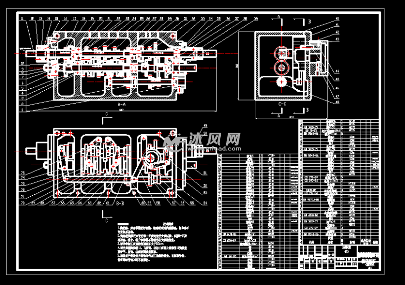 车床主轴箱进给箱装配工程图cad图