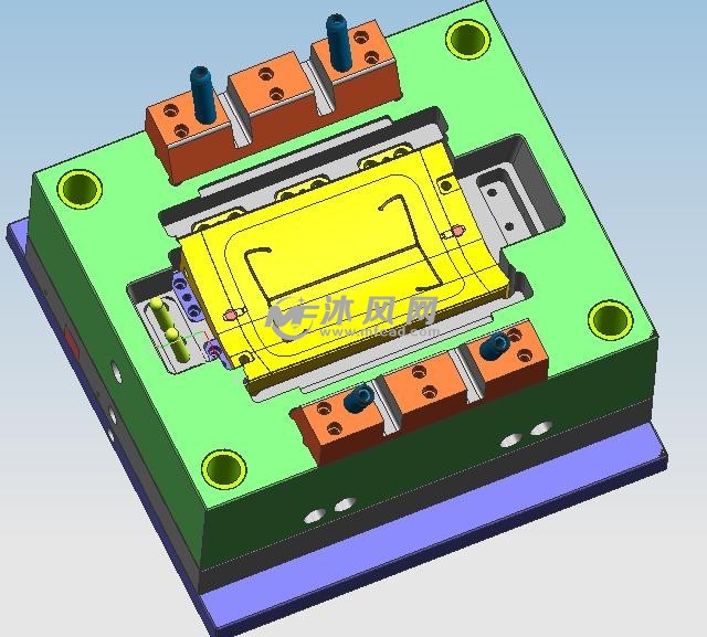 汽车安全气囊副盖板4面斜滑块3d模具结构
