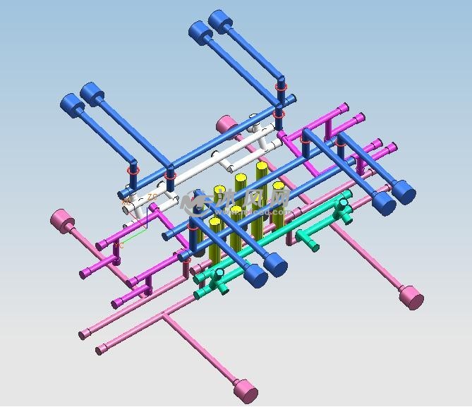 汽车安全气囊副盖板4面斜滑块3d模具结构
