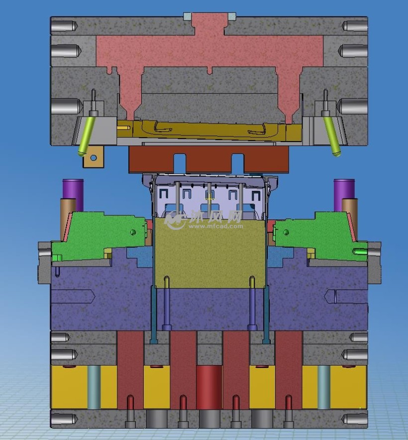 汽车安全气囊副盖板4面斜滑块3d模具结构