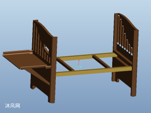 简约木床三维视图